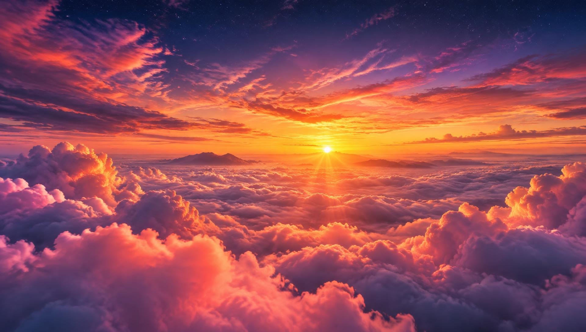 Sunrise over a sea of colourful clouds